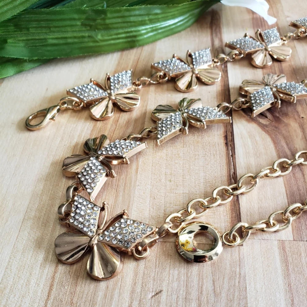 Y2K Butterfly Metal Rhinestone Stone Waist Chain